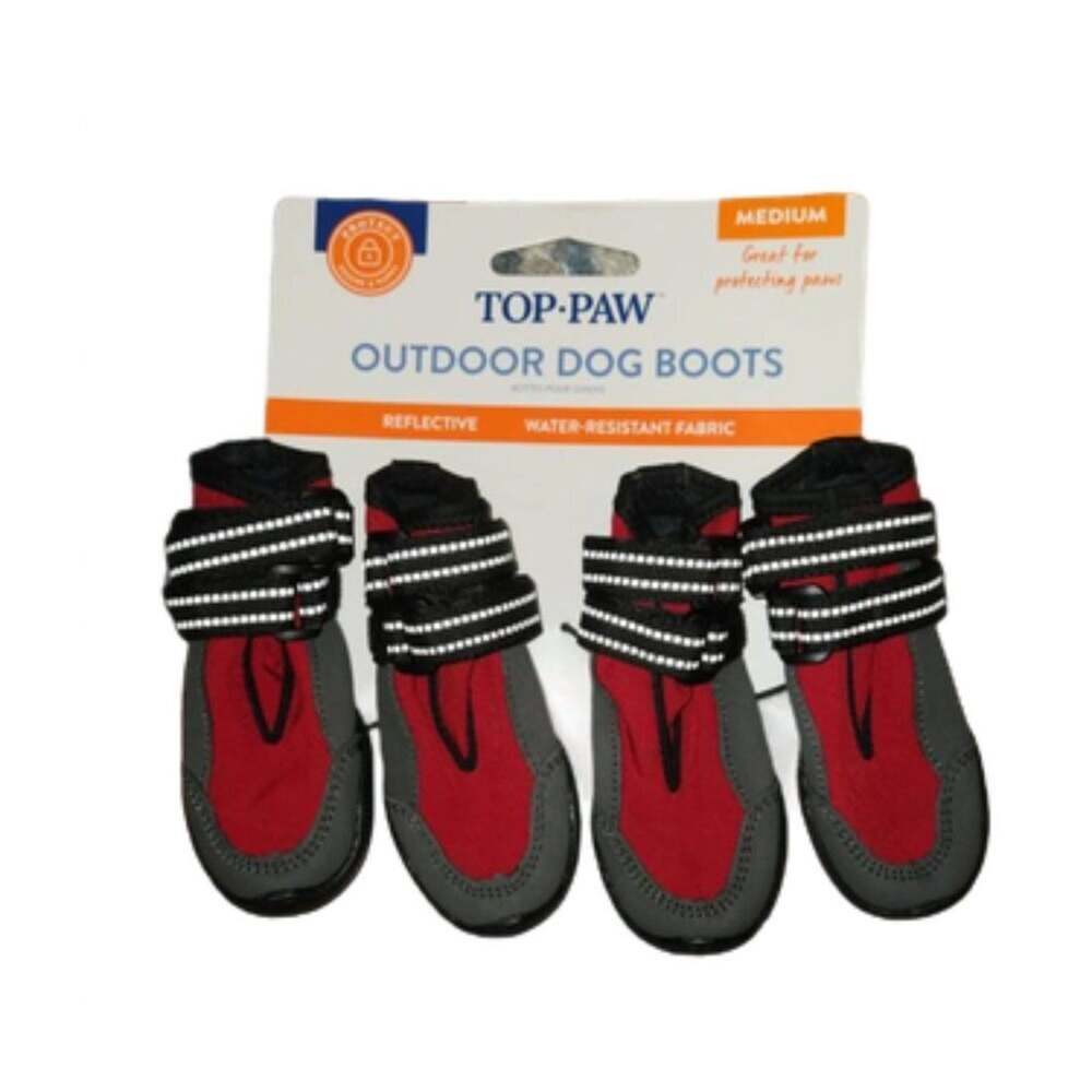 Top Paw Outdoor Red Reflective Protective Water Resistant Dog Boots Medium